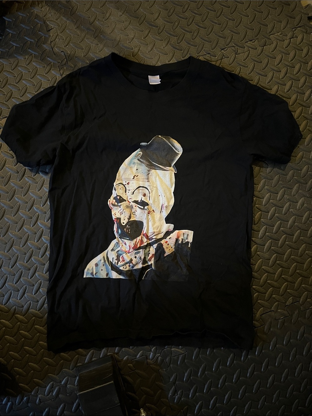 Black Graphic Tee with Clown Face Print